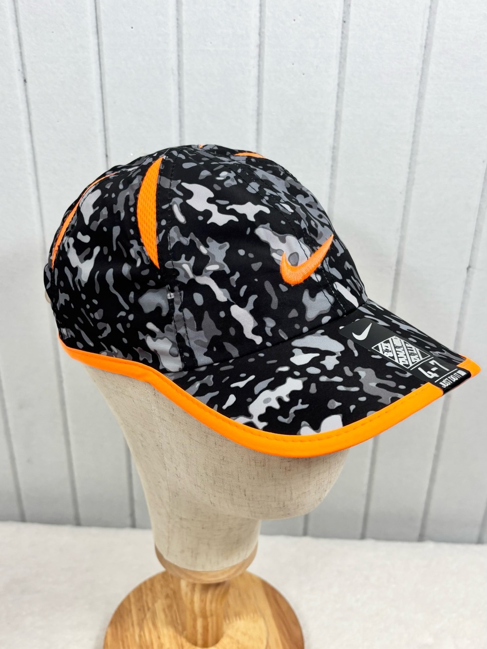 Nike Black & Gray Camo Cap with Orange Accents New Size 4-7